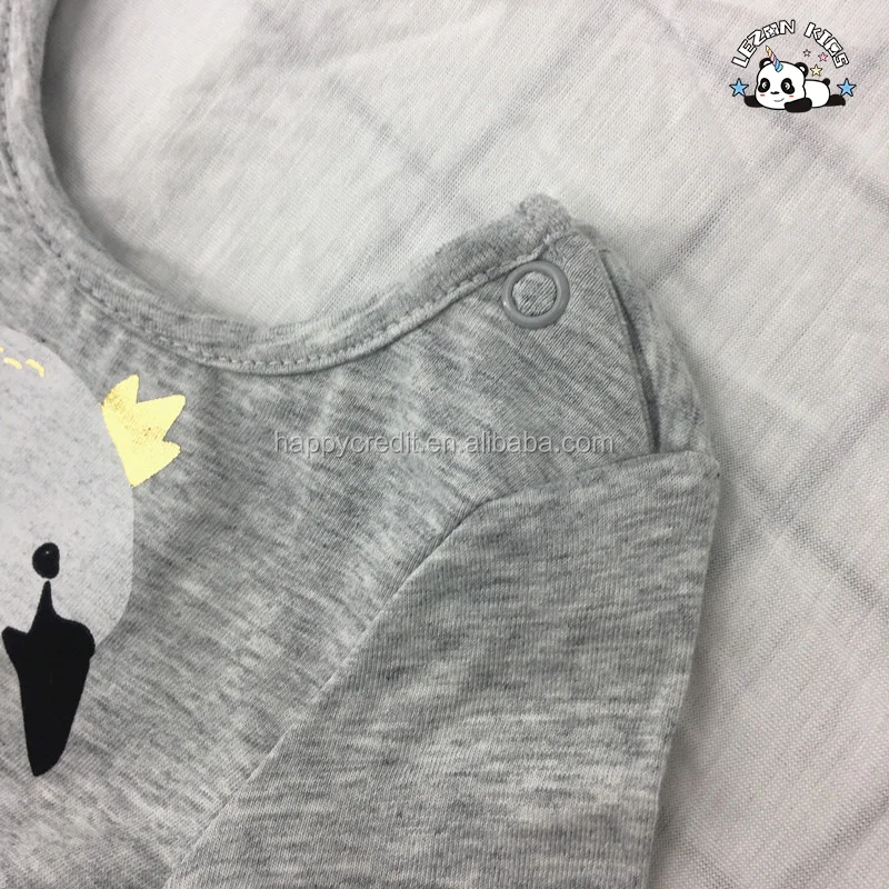 LEZONKIDS - Custom MOQ 100pcs Grey Cotton Short Sleeve 4 Layers Tulle Dress Girls Swan Dots Foil Print Dress
